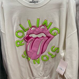 the Rolling Stones White Crewneck with Neon Pink & Neon Green Accent
